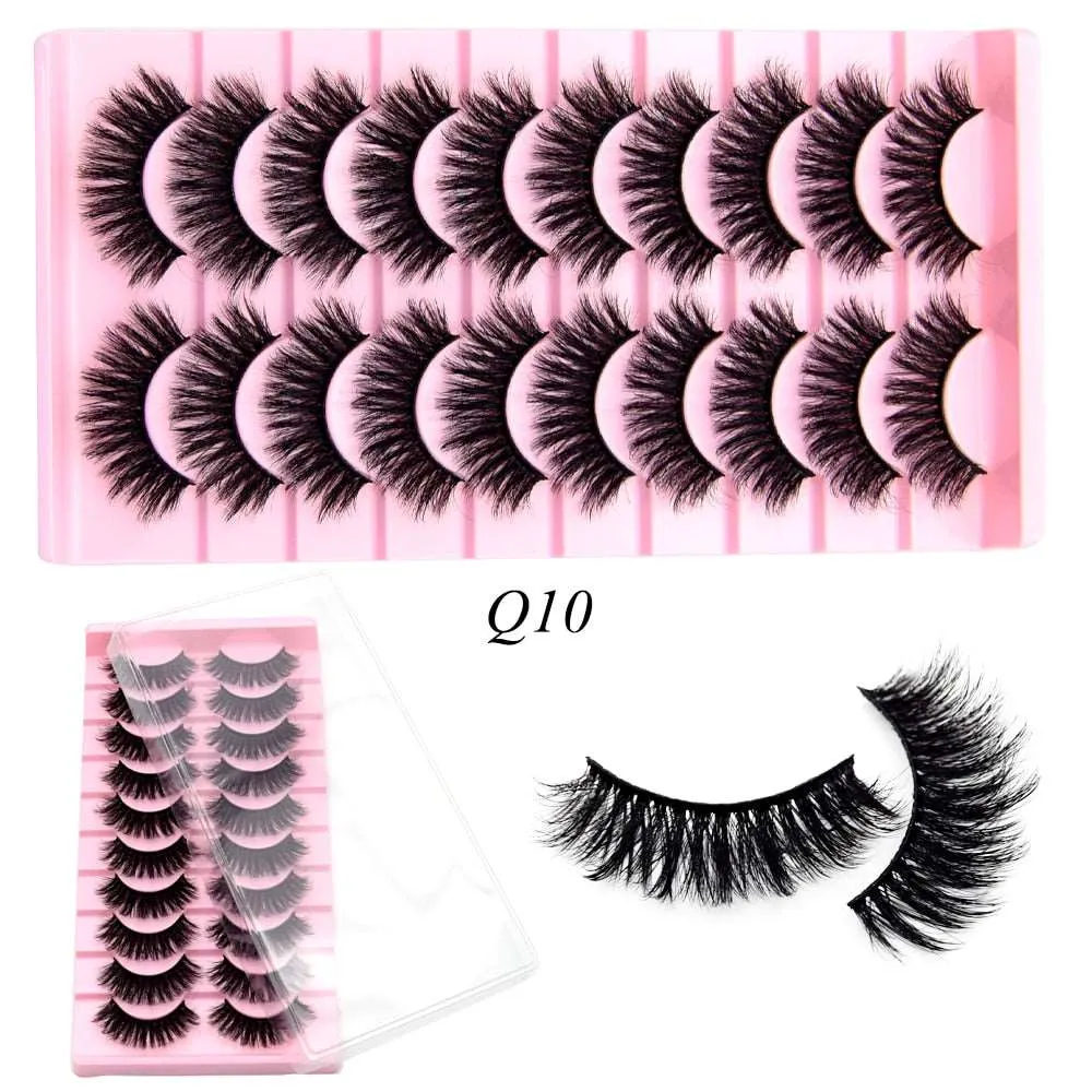 10 Pairs Mink Lashes Make Up Faux Hand Made Eyelashes Reusable Crisscross Q01