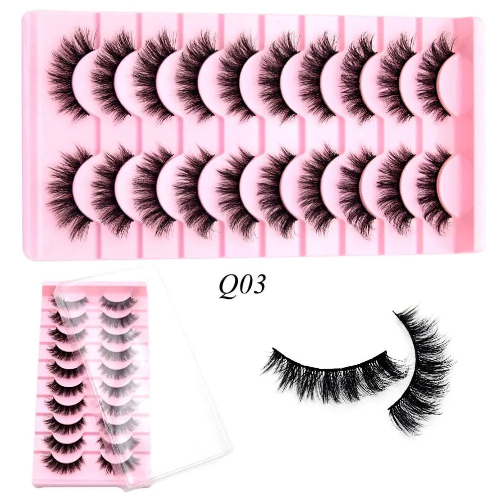 10 Pairs Mink Lashes Make Up Faux Hand Made Eyelashes Reusable Crisscross Q01