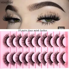 10 Pairs Mink Lashes Make Up Faux Hand Made Eyelashes Reusable Crisscross Q01