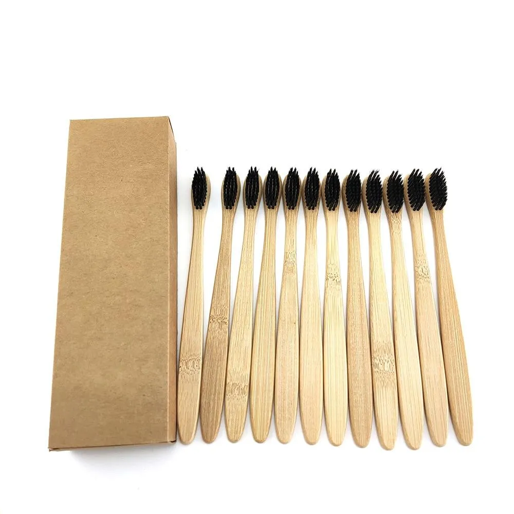 12Pcs/Pack Eco Friendly Natural Bamboo Charcoal Soft Hair Tooth  Brushes