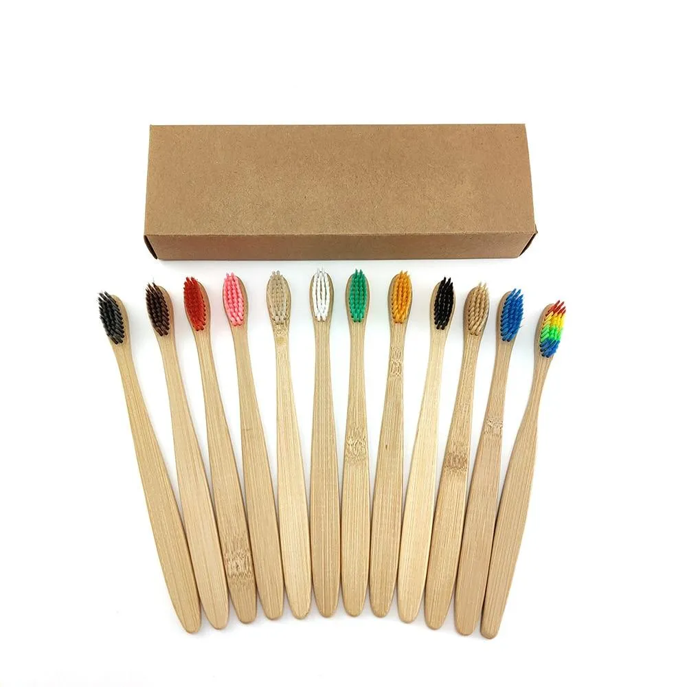 12Pcs/Pack Eco Friendly Natural Bamboo Charcoal Soft Hair Tooth  Brushes