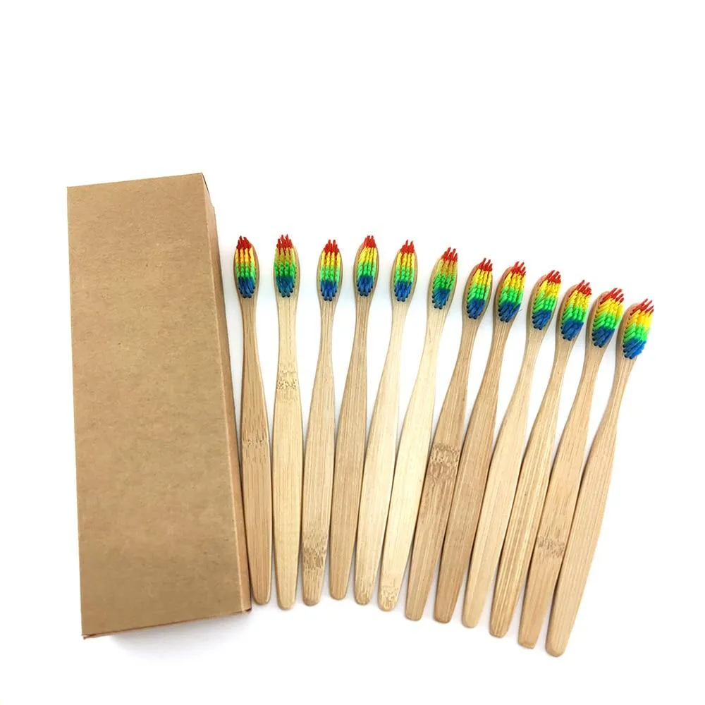 12Pcs/Pack Eco Friendly Natural Bamboo Charcoal Soft Hair Tooth  Brushes