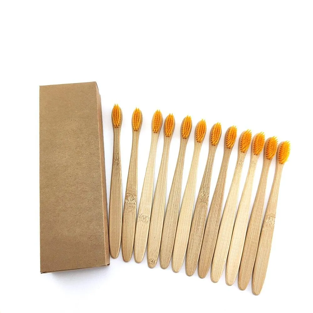 12Pcs/Pack Eco Friendly Natural Bamboo Charcoal Soft Hair Tooth  Brushes