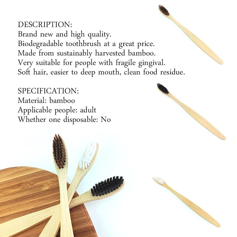 12Pcs/Pack Eco Friendly Natural Bamboo Charcoal Soft Hair Tooth  Brushes