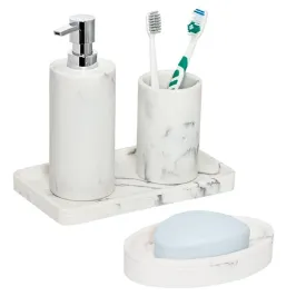 4pc Marble Bath Accessory Set White