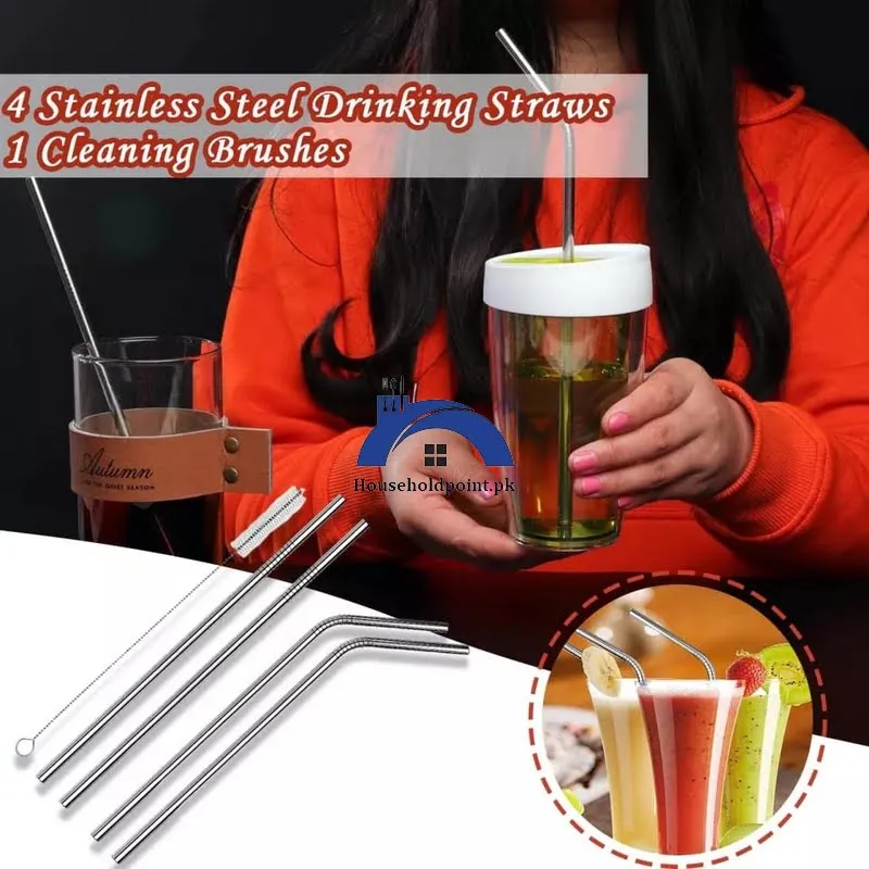 4Pcs Steel Straw Set With Brush