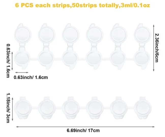 50 Pcs Paint Pot Strips, 3ML, 6 Pot Strips, Empty Paint Pots, Bulk Paint Pot Strips, Leak Proof Paint Pots, Paint Containers