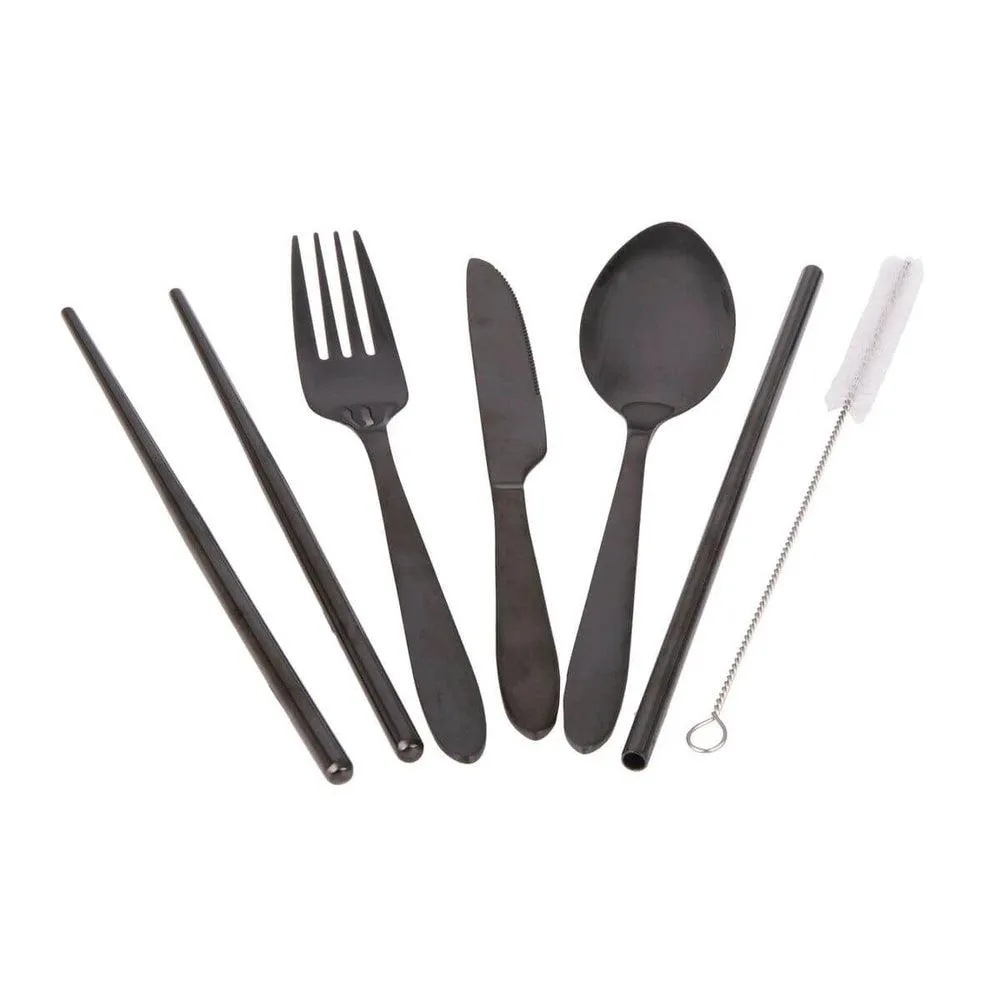 6 Piece Stainless Steel Travel Cutlery Set Black