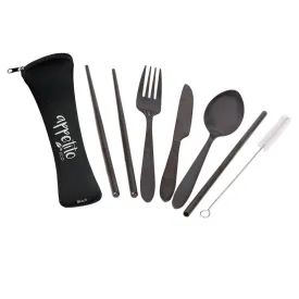 6 Piece Stainless Steel Travel Cutlery Set Black