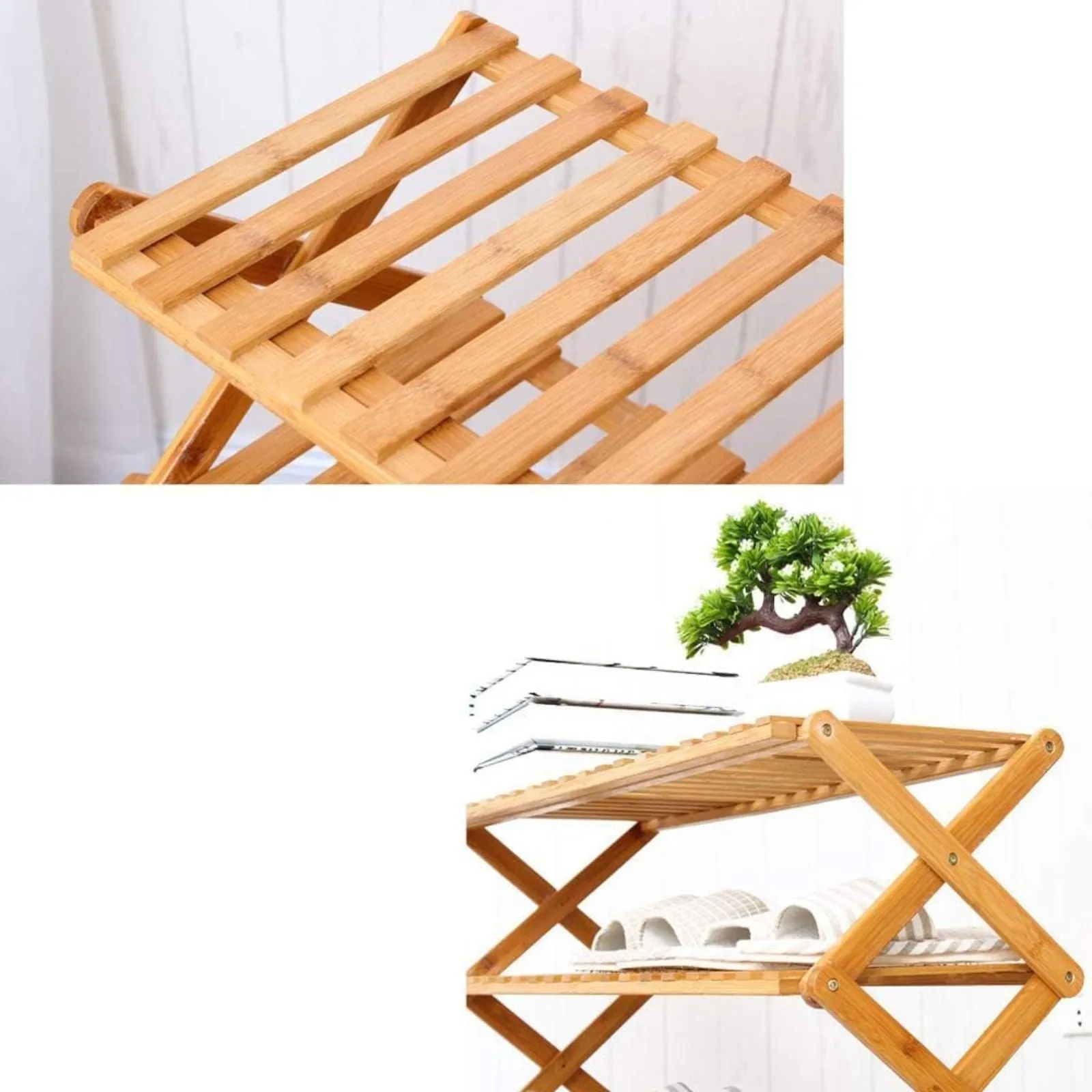 6 Tier Foldable Bamboo Shoe Rack, Eco-Friendly, Brown - Ekkio