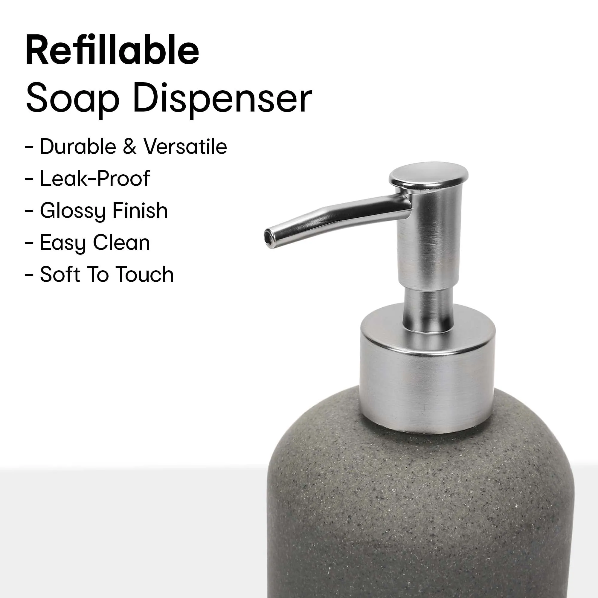 Anko Charcoal Polyresin Liquid Soap Dispenser (400 mL) & Beige Liquid Soap Dispenser (400 mL) Set for Bathroom | Rust-Proof, Leak-Proof, Easy to Clean | Bathroom Sanitizer, Lotion