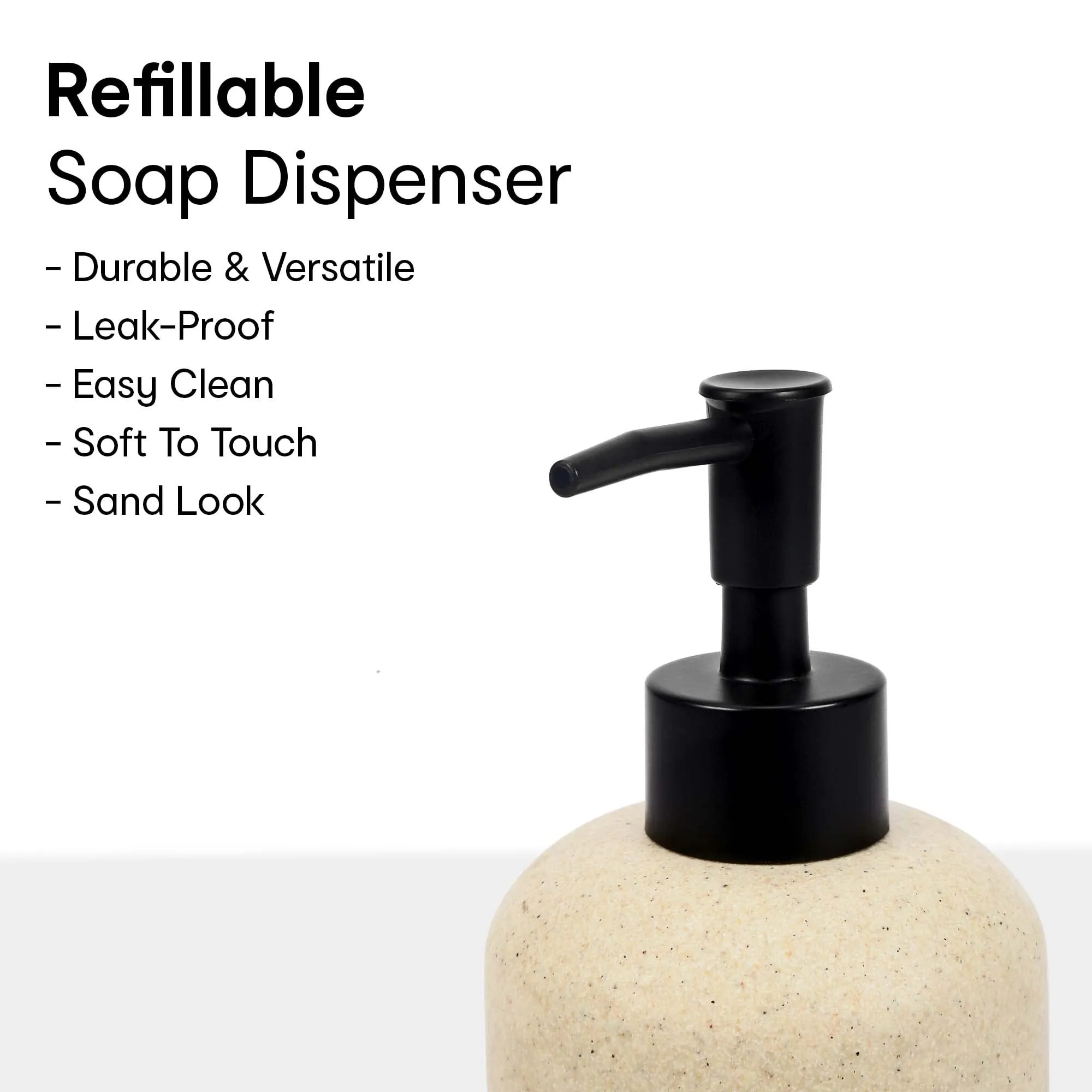 Anko Charcoal Polyresin Liquid Soap Dispenser (400 mL) & Beige Liquid Soap Dispenser (400 mL) Set for Bathroom | Rust-Proof, Leak-Proof, Easy to Clean | Bathroom Sanitizer, Lotion