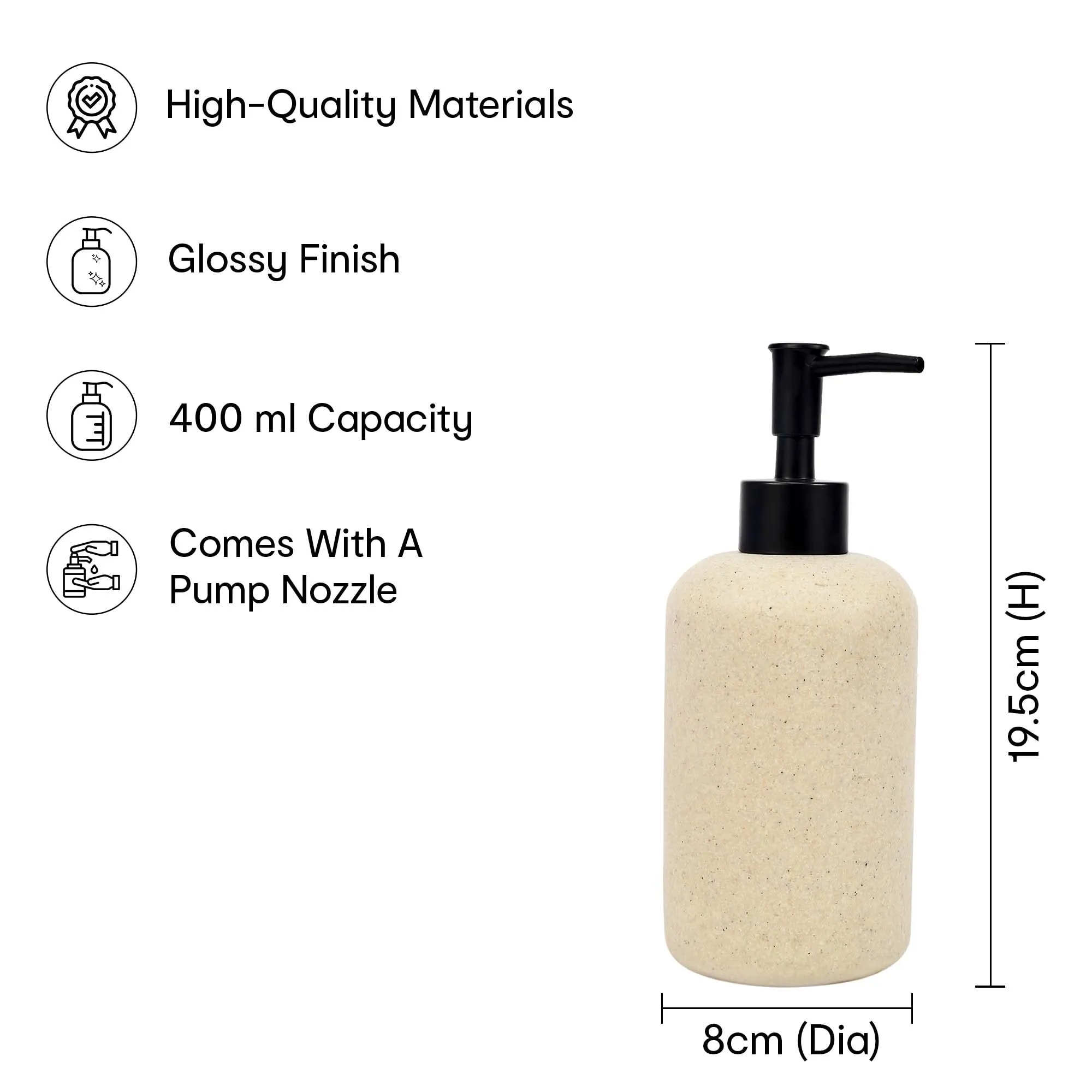 Anko Charcoal Polyresin Liquid Soap Dispenser (400 mL) & Beige Liquid Soap Dispenser (400 mL) Set for Bathroom | Rust-Proof, Leak-Proof, Easy to Clean | Bathroom Sanitizer, Lotion