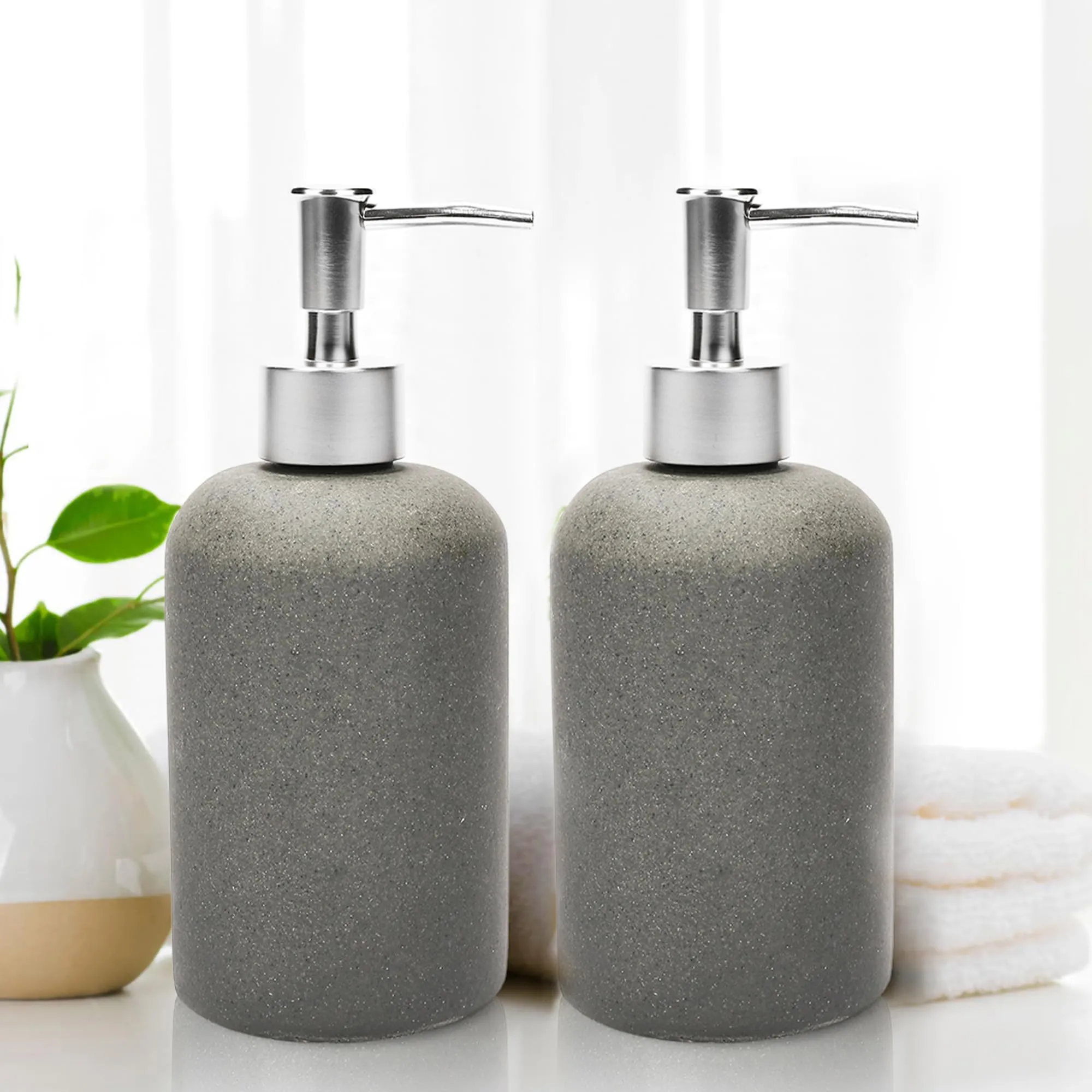 Anko Liquid Soap Dispenser - Pack of 2 | Polyresin Soap Dispenser| Bathroom Sanitizer, Lotion, Shampoo Dispenser | Handwash Bottle for Kitchen | Soap Dispenser for Wash Basin- Black 400 ml