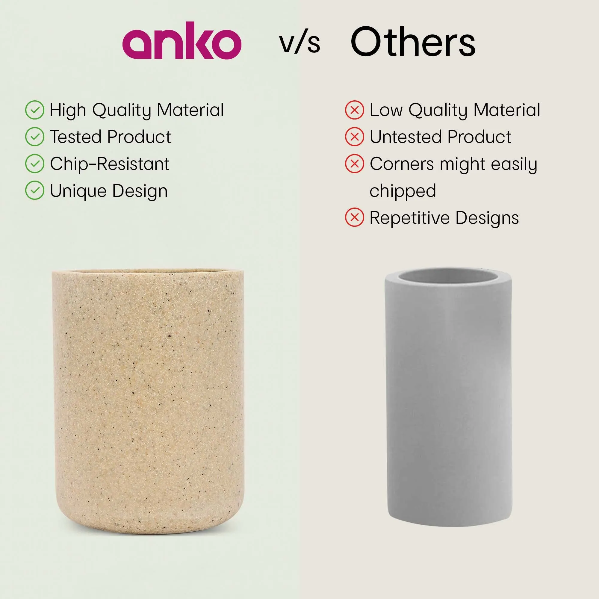 Anko Polyresin Toothbrush Holder & Liquid Soap Dispenser (400 mL) Set for Bathroom | Rust-Proof, Leak-Proof, Easy to Clean | Bathroom Sanitizer, Lotion, Shampoo Dispenser Beige