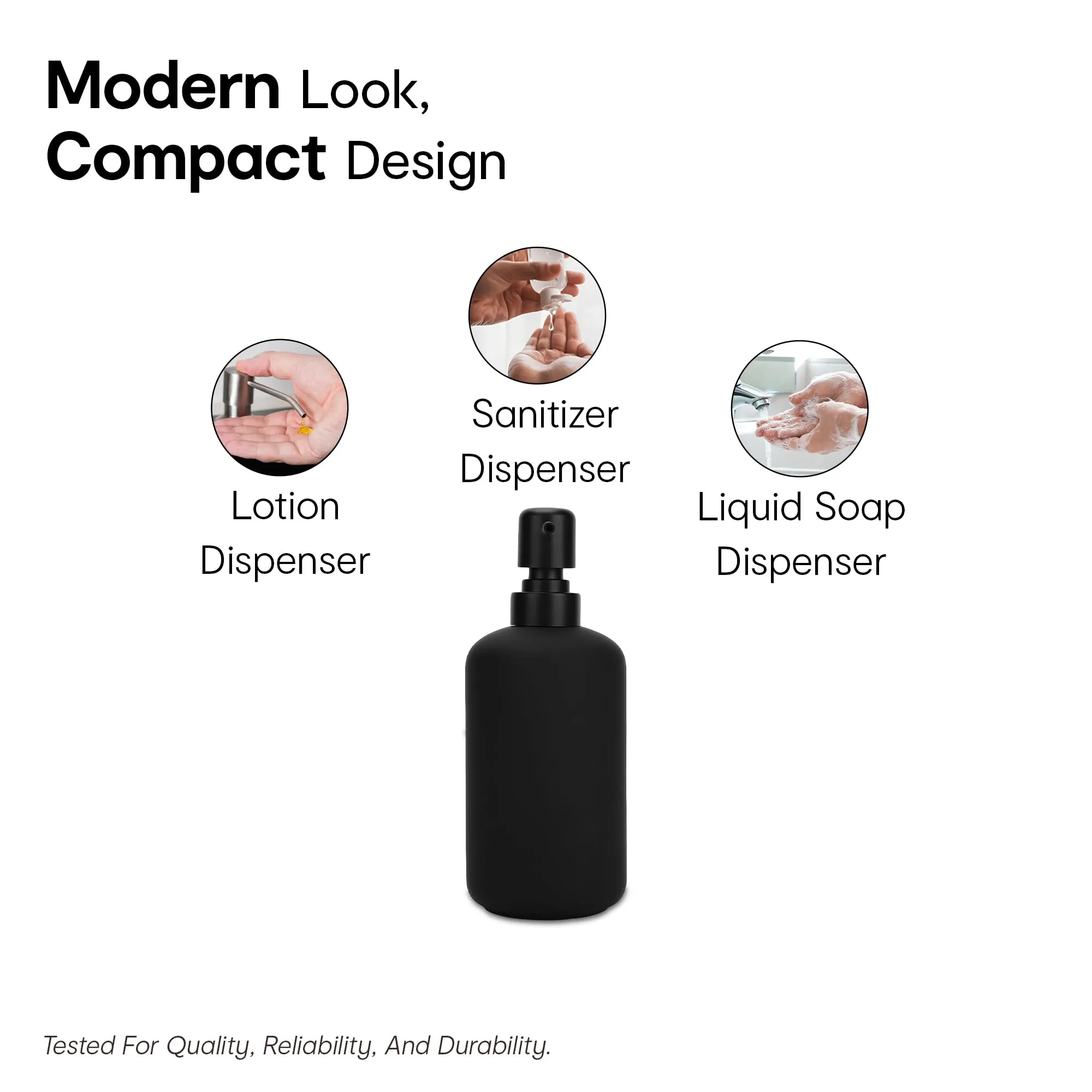 Anko Stoneware & Powder-Coated Plastic Soap Dispenser- Set of 2| | Rust-Proof, Leak-Proof, Moisture-Resistant | Soft Touch, Easy to Clean | Black | 400 ml | 18.5 Cm (H) x 7.6 Cm (D) (1 Pc)