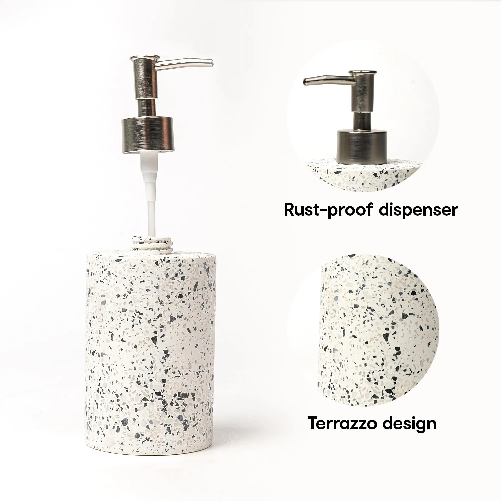 Anko Terrazzo Stoneware Toothbrush Holder & Liquid Soap Dispenser (400mL) Set for Bathroom | Rust-Proof, Leak-Proof, Easy to Clean | Bathroom Sanitizer, Lotion, Shampoo Dispenser