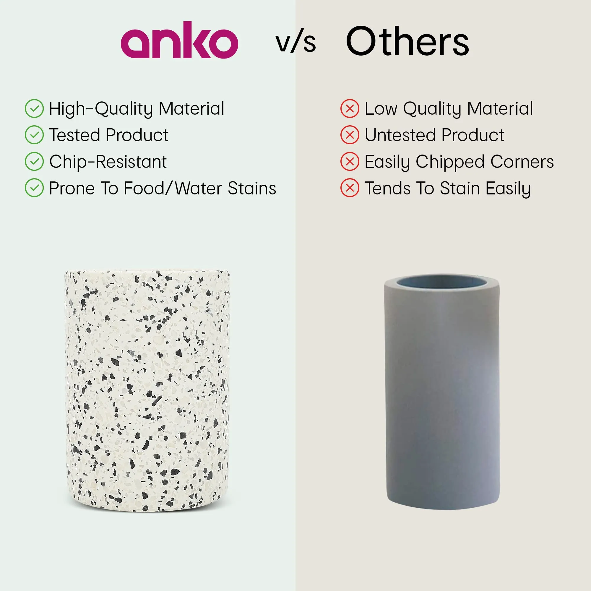 Anko Terrazzo Stoneware Toothbrush Holder & Liquid Soap Dispenser (400mL) Set for Bathroom | Rust-Proof, Leak-Proof, Easy to Clean | Bathroom Sanitizer, Lotion, Shampoo Dispenser