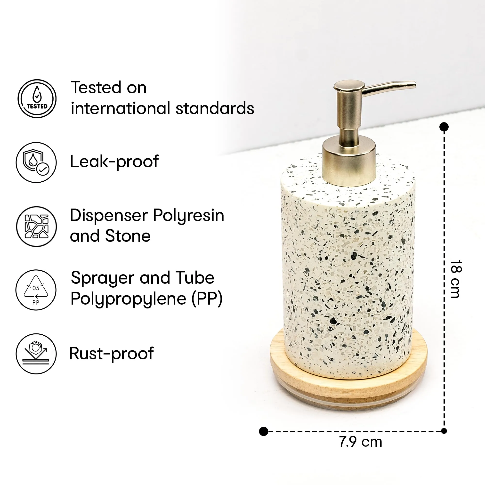 Anko Terrazzo Stoneware Toothbrush Holder & Liquid Soap Dispenser (400mL) Set for Bathroom | Rust-Proof, Leak-Proof, Easy to Clean | Bathroom Sanitizer, Lotion, Shampoo Dispenser