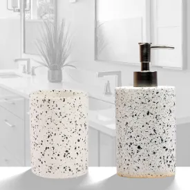 Anko Terrazzo Stoneware Toothbrush Holder & Liquid Soap Dispenser (400mL) Set for Bathroom | Rust-Proof, Leak-Proof, Easy to Clean | Bathroom Sanitizer, Lotion, Shampoo Dispenser