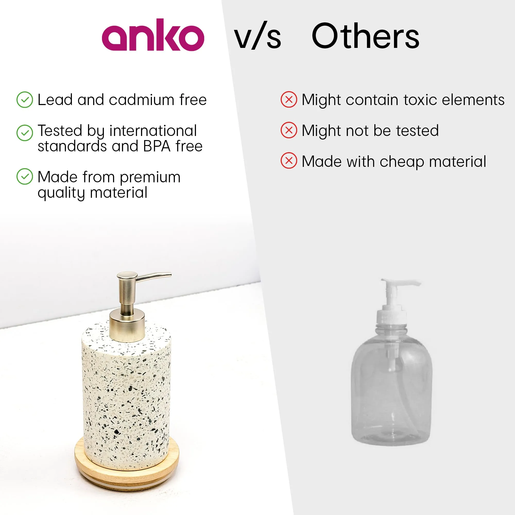 Anko Terrazzo Stoneware Toothbrush Holder & Liquid Soap Dispenser (400mL) Set for Bathroom | Rust-Proof, Leak-Proof, Easy to Clean | Bathroom Sanitizer, Lotion, Shampoo Dispenser