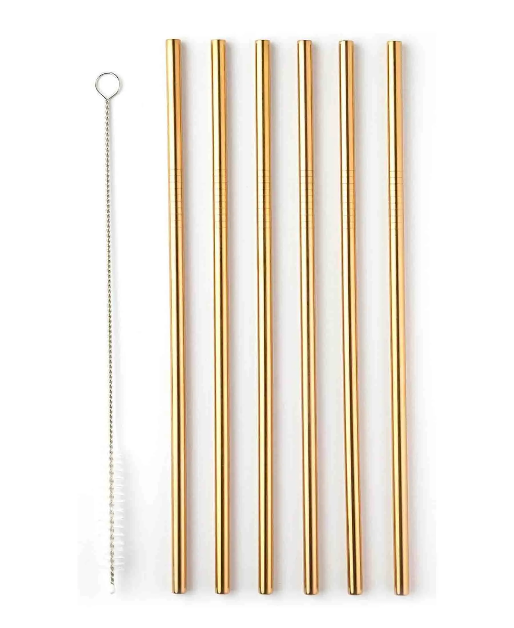 Aqua S/S Straight Straw 6pc With Brush - Gold