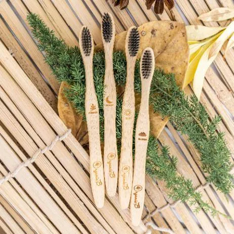 Bamboo Toothbrush Charcoal Infused Bristles - Pack of 4