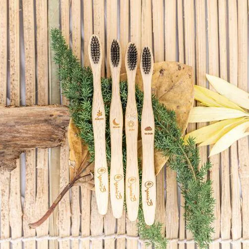 Bamboo Toothbrush Charcoal Infused Bristles - Pack of 4