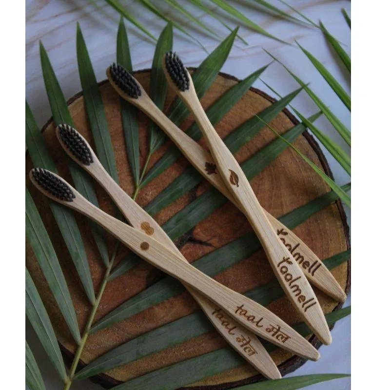 Bamboo Toothbrush with Charcoal Infused Soft bristles | BPA FREE | Sustainable Bamboo | Pack of 4