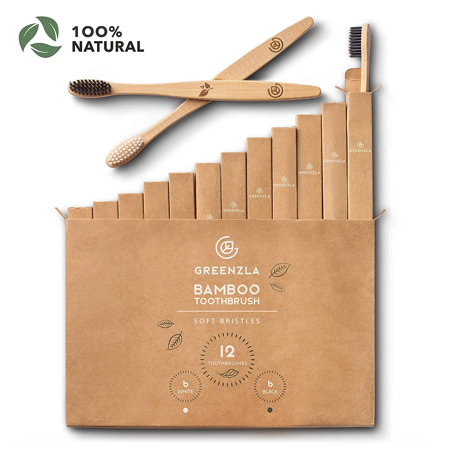 Bamboo Toothbrushes, 12 Pack BPA Free Soft Bristles Toothbrushes  Eco-Friendly, Natural, Set of 2