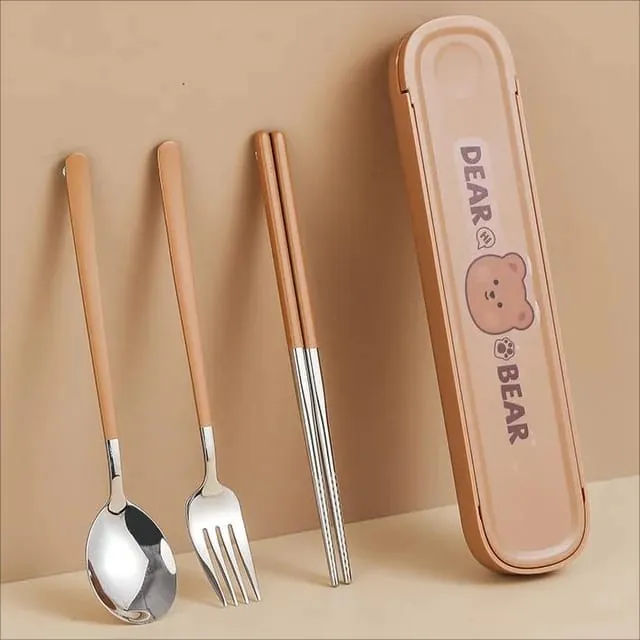 Classic Stainless Steel Cutlery Set - Spoon, Fork & Chopsticks for Daily Meals