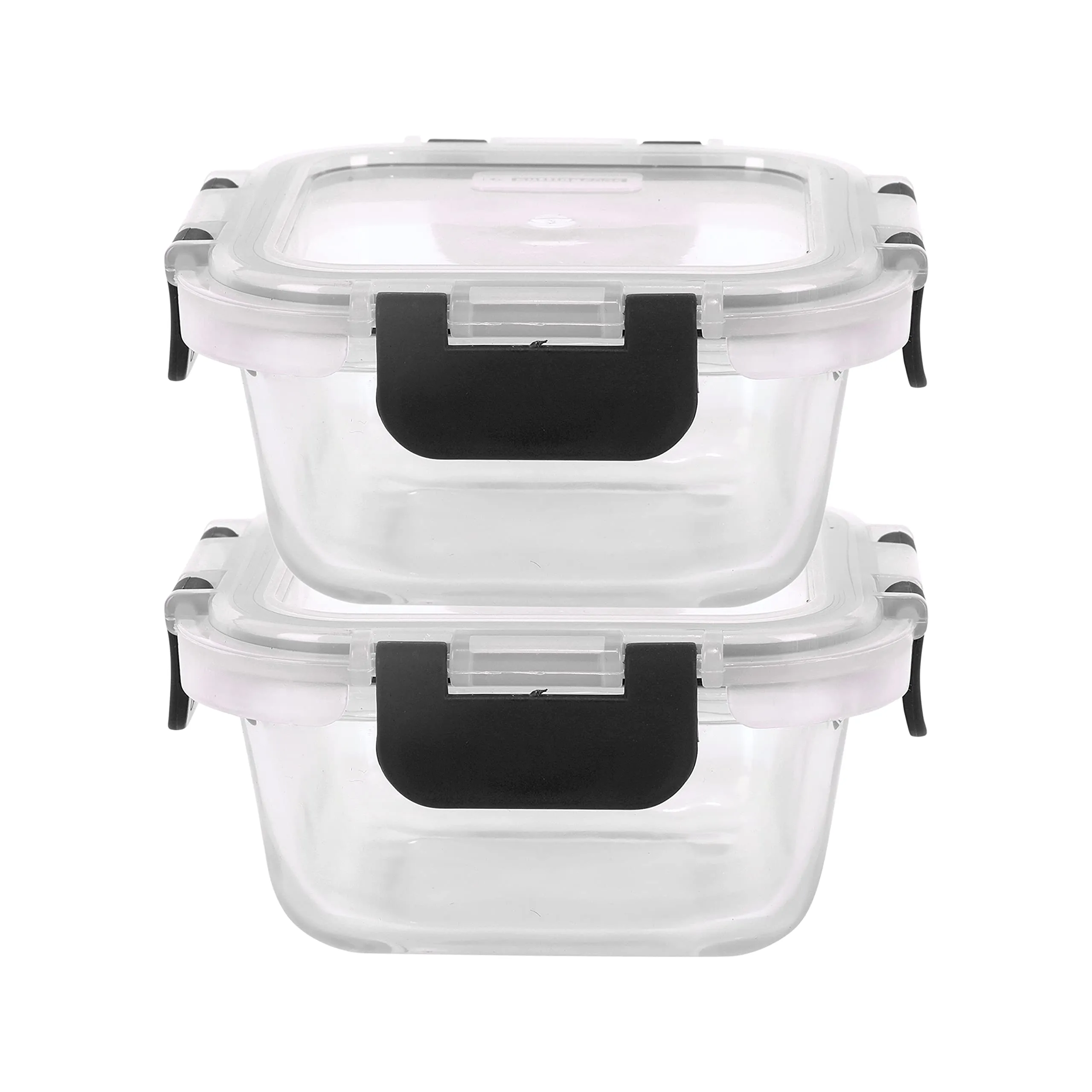 Cutting EDGE Square Glass Food Storage Lunch Box 350ml (Set of 2) with Lunch Bag, Microwave Safe, High Borosilicate, Leak Proof, Detachable & Break-Free Lid (Black)