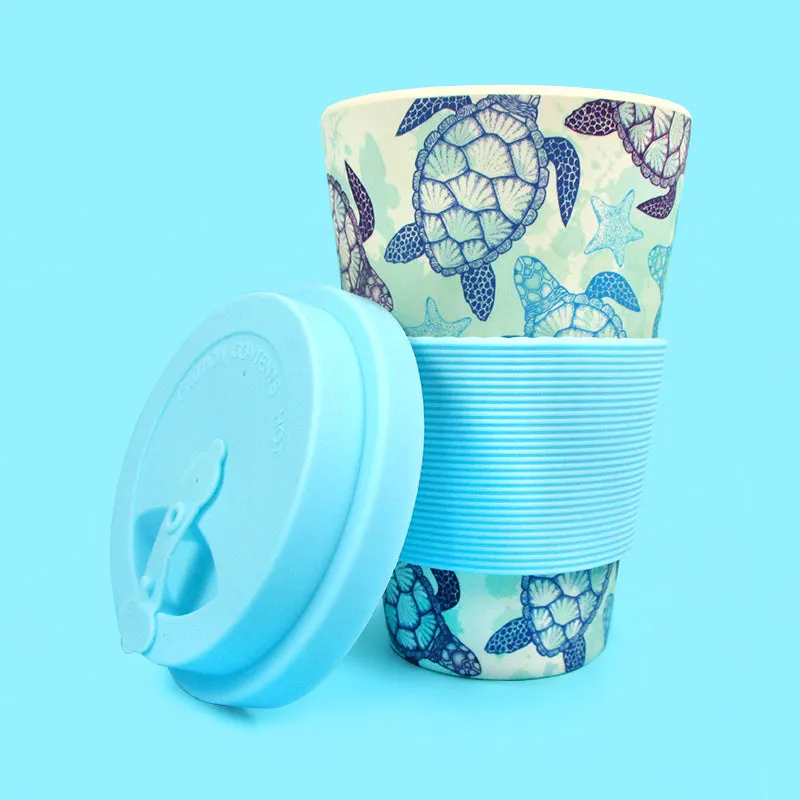 Eco-Friendly Reusable Plant Fiber Travel Mug with Sea Turtles Design