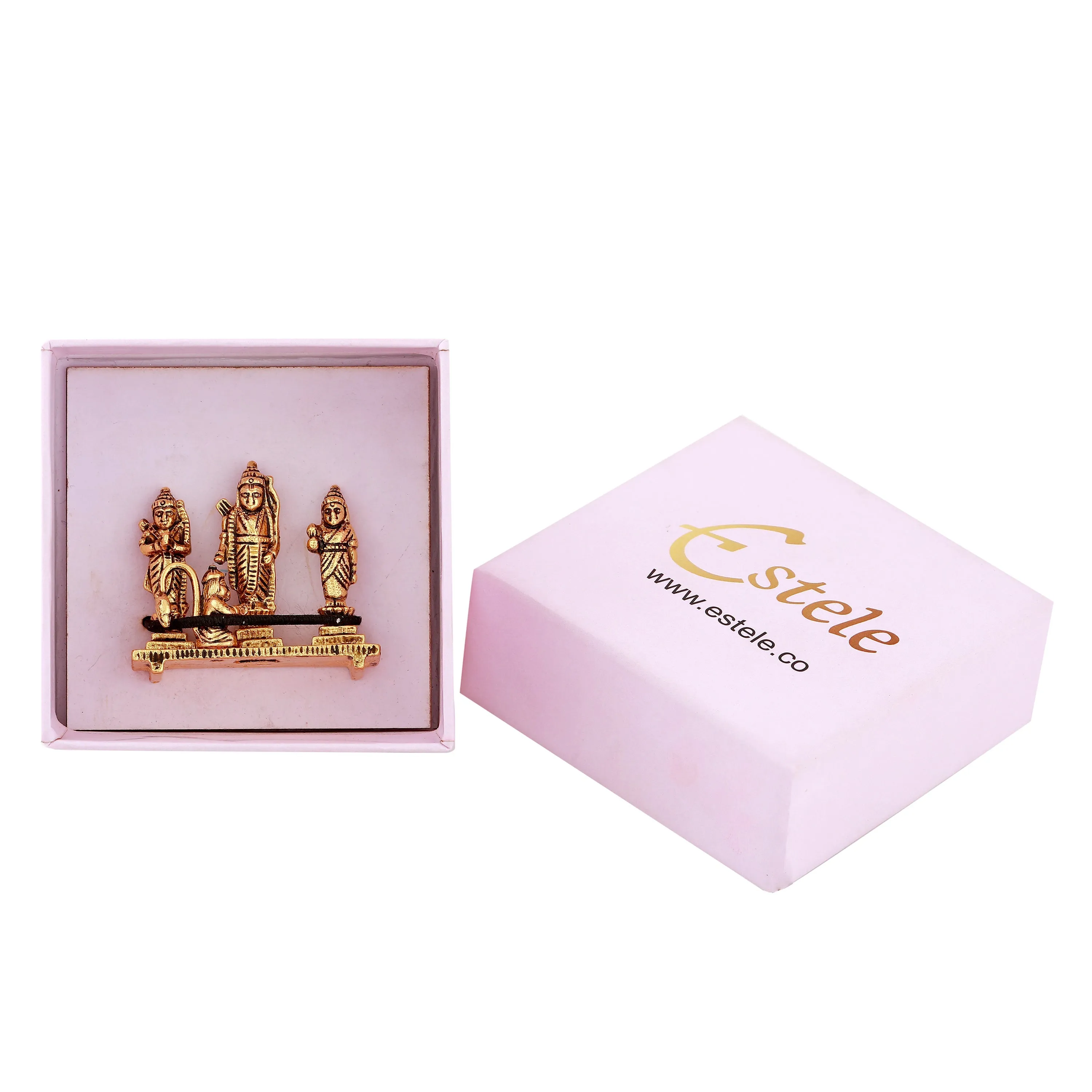 Estele Gold Plated Antique Spiritual Ram Darbar|God Ram,Laxman,Sita & Hanuman Idol for Pooja/Car Decor.