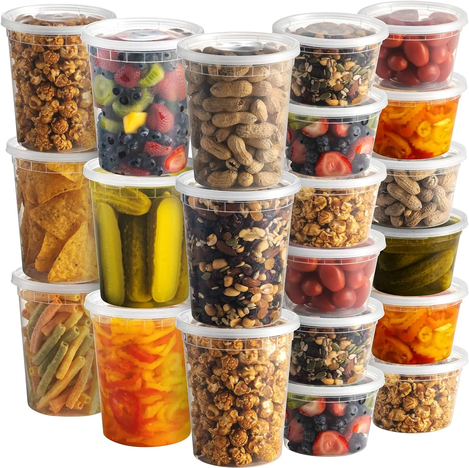 Food Containers with 54 Lids - (48 Sets) 24-32 Oz Quart Size & 24-16 Oz Pint Size For Airtight