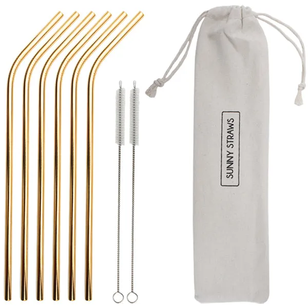 Gold Bent Straw Set (6) with Brushes (2)