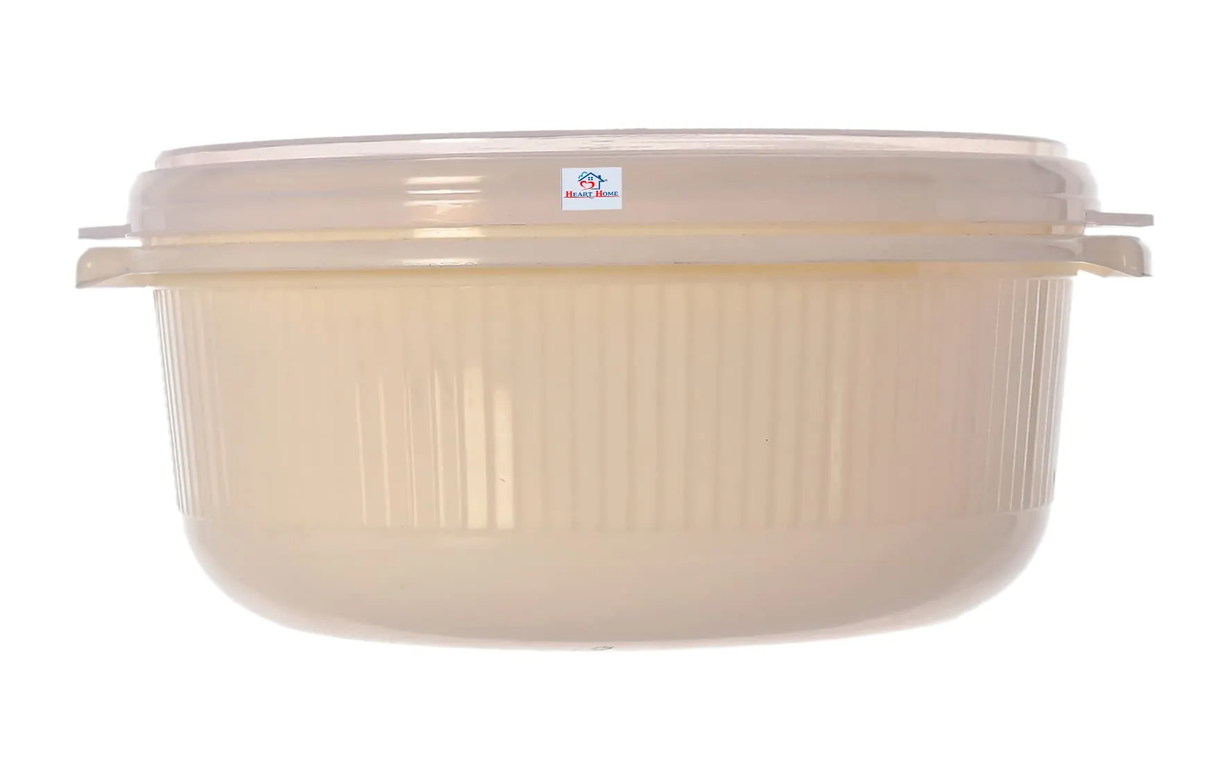 Heart Home 3 Piece Multiuses Plastic Serving/Mixing Bowls, Food Storage Containers Set With Lid, (3200ml, 1800ml, 1000ml) (Cream)-46HH0317