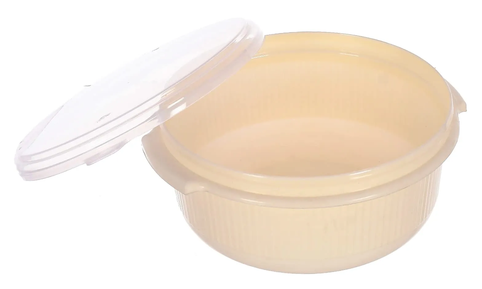 Heart Home 3 Piece Multiuses Plastic Serving/Mixing Bowls, Food Storage Containers Set With Lid, (3200ml, 1800ml, 1000ml) (Cream)-46HH0317