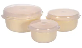 Heart Home 3 Piece Multiuses Plastic Serving/Mixing Bowls, Food Storage Containers Set With Lid, (3200ml, 1800ml, 1000ml) (Cream)-46HH0317