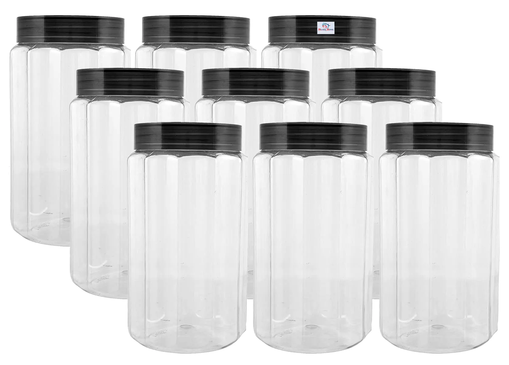 Heart Home Food Grade Odourless BPA Free Plastic Kitchen Container Set with Airtight Lid,1800ml, Set of 9 (Grey)-HS42KUBMART25054