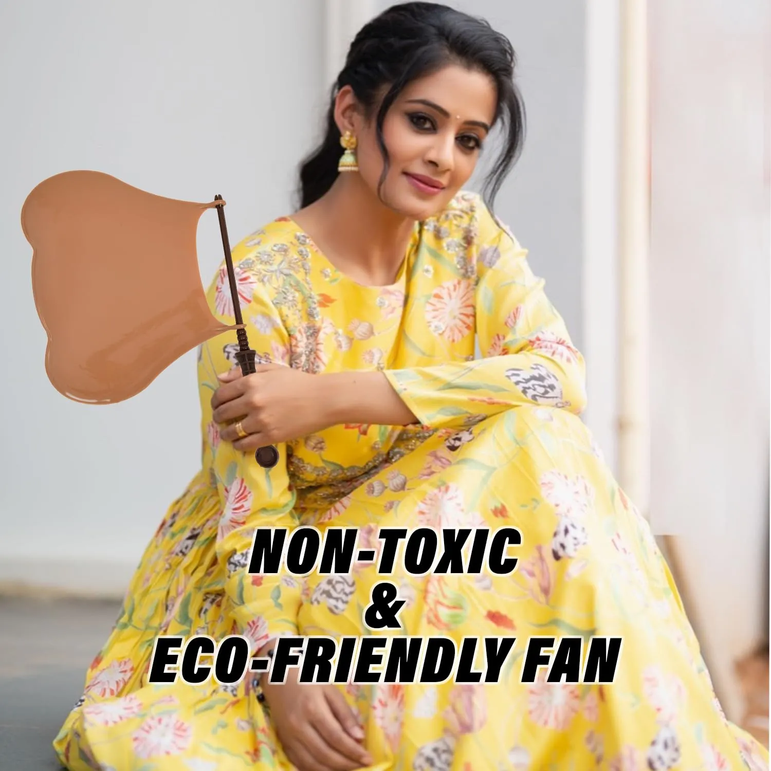 Heart Home Hand Fan | Plastic Hath Pankha | Hand Fan for Summer | Beejna for Natural Air | Caty Fan | Useful for Travel | Hand Fan for Cool Air | Brown