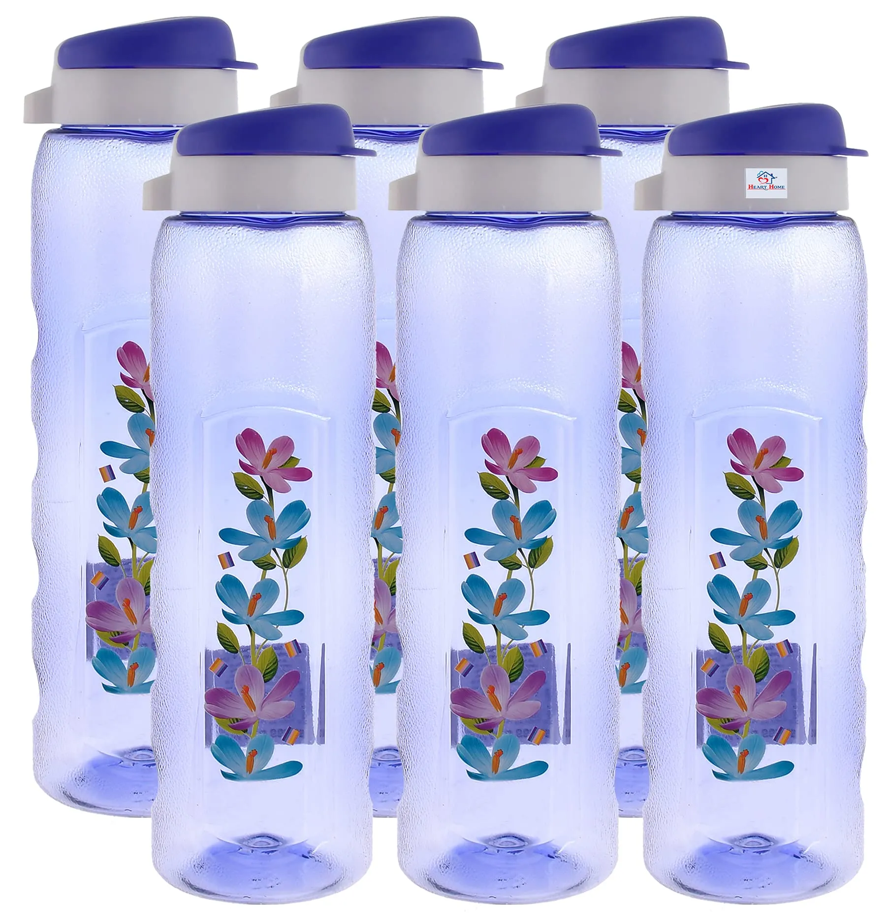 Heart Home Unbreakable BPA & Leak Free Plastic Water Bottle With Sipper- 1 Litre, Pack of 6 (Pruple)