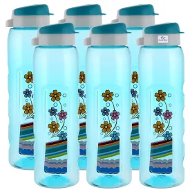 Heart Home Unbreakable BPA & Leak Free Plastic Water Bottle With Sipper- 1 Litre, Pack of 6 (Sky Blue)