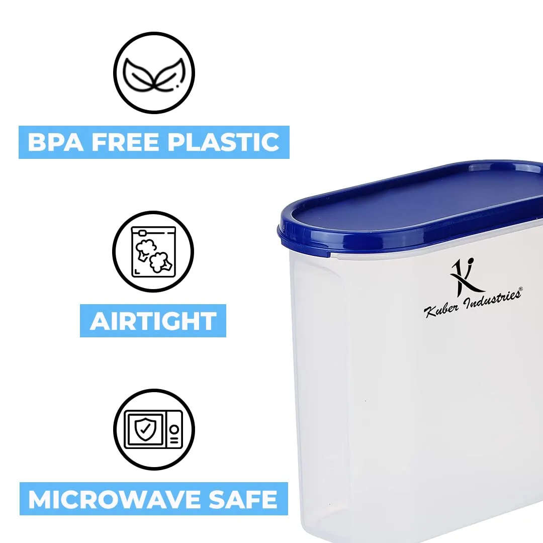 Homestic Plastic Storage Containers With Lid I Set of 4, 1600 ml | Airtight, Stackable, Spill-proof, Travel-friendly | Transparent with Blue Lid | For Dry & Wet Foods, Cereals, Dryfruits