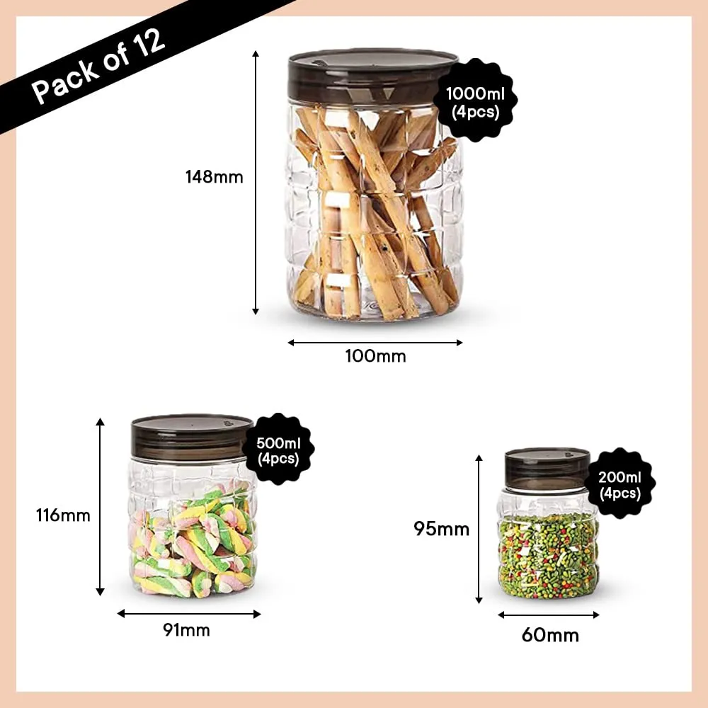 Homestic Set of 12 Plastic Container Set | 1000ml, 500ml, 200ml I PET, Food Grade Plastic, 100% BPA Free | Airtight Container Set for Kitchen Storage |Small to Large, Transparent