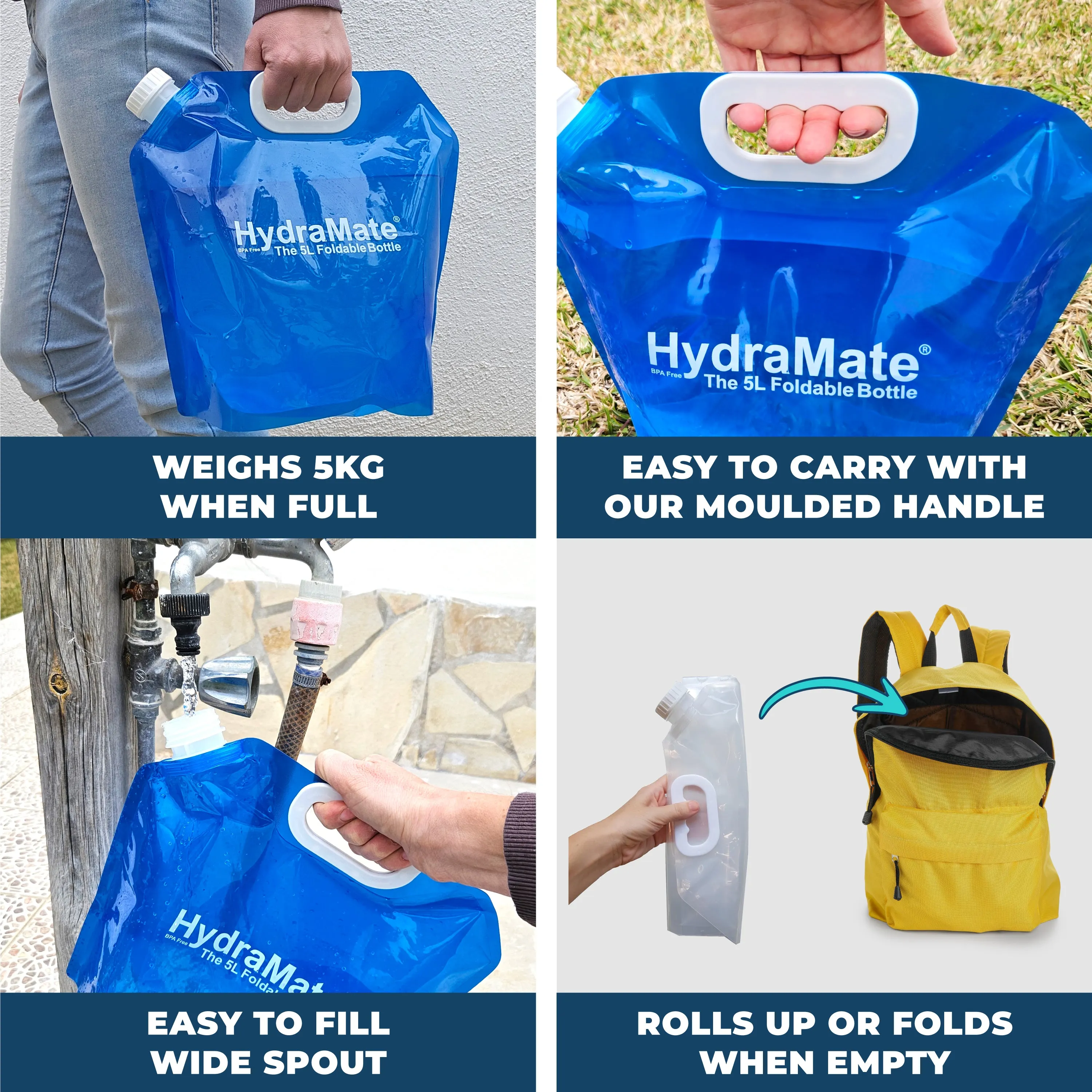 HydraMate 5L Water Carrier Collapsible Bottle Pack of 2.