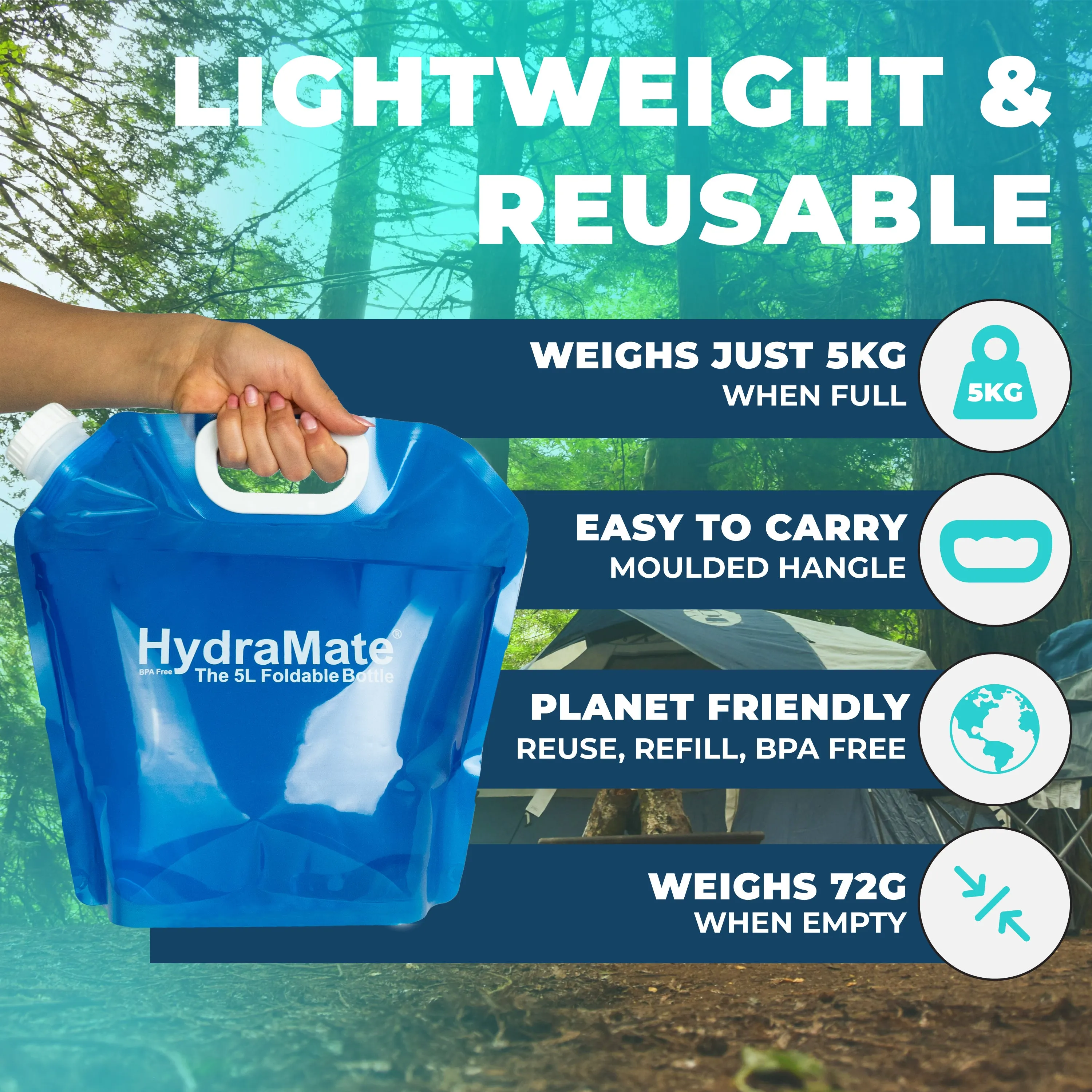 HydraMate 5L Water Carrier Collapsible Bottle Pack of 2.