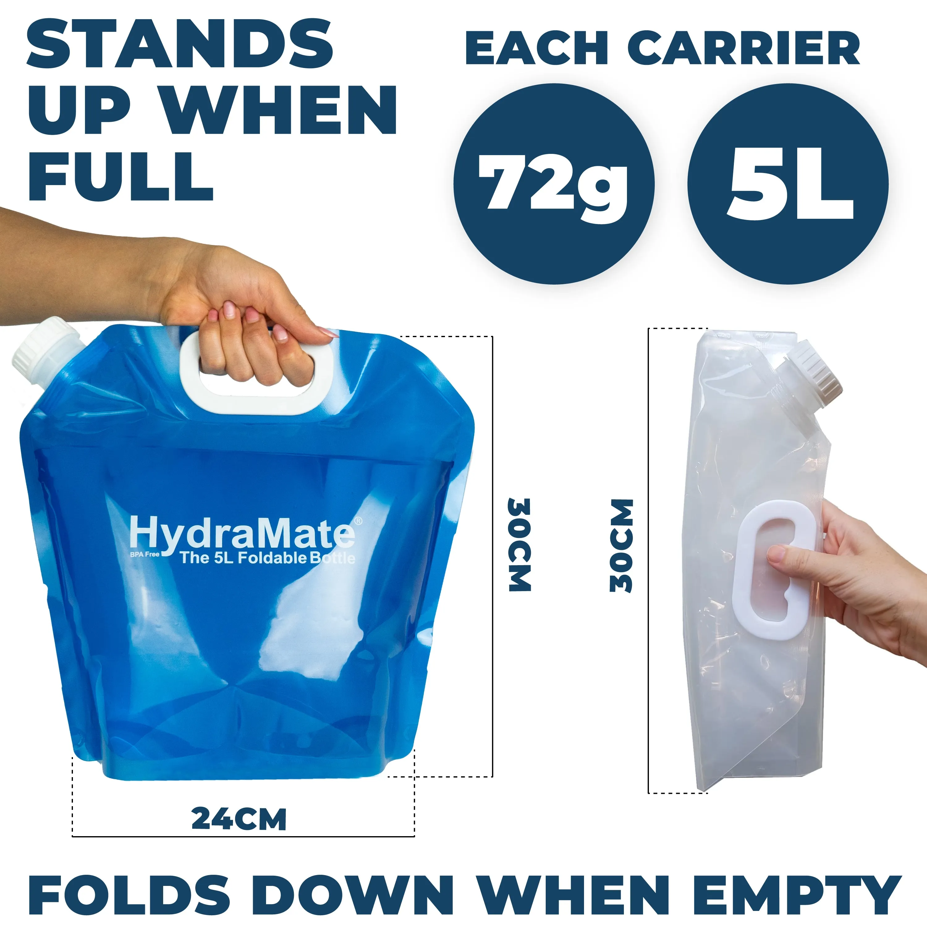 HydraMate 5L Water Carrier Collapsible Bottle Pack of 2.