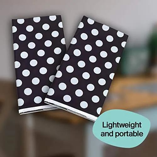 Kicko Midnight Black Polka Dot Plastic Tablecloths - 2 Pack - 54 x 108 Inches - Disposable