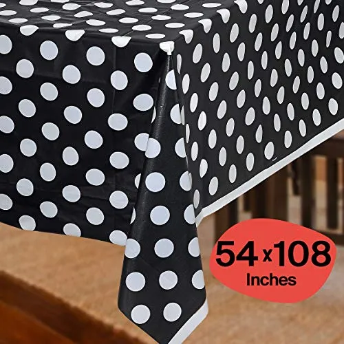 Kicko Midnight Black Polka Dot Plastic Tablecloths - 2 Pack - 54 x 108 Inches - Disposable